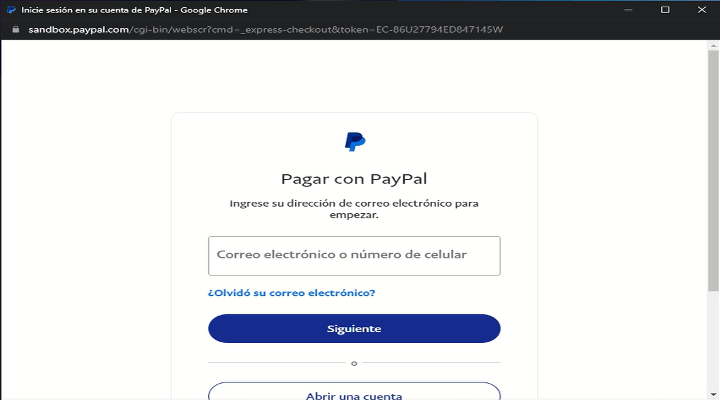 Página de inicio de sesión de PayPal