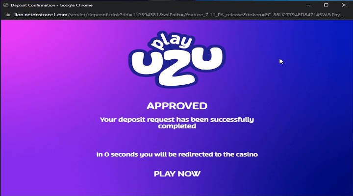 Página de PlayUZU indicando que se aprobó el pago