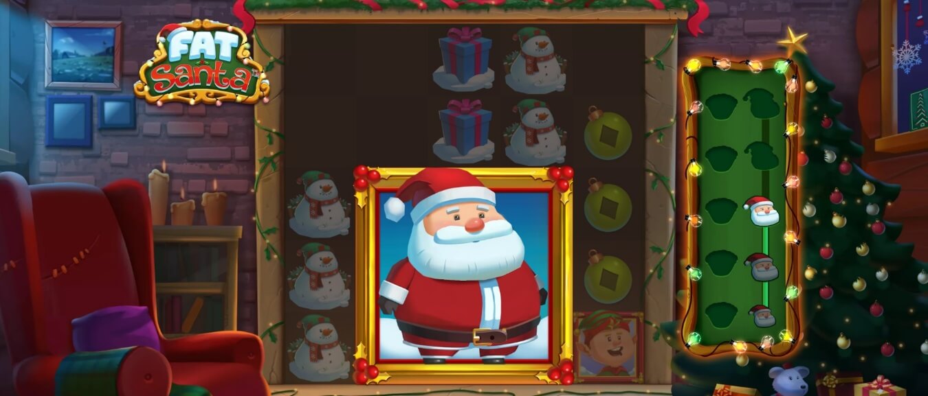Símbolos de Santa Claus enorme durante giros gratis en el juego Fat Santa